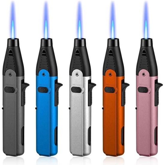Lot De 5 Briquets Tempête À Gaz Rechargeables Avec Jet De Flamme, CoupeVent, AllumeTempête De