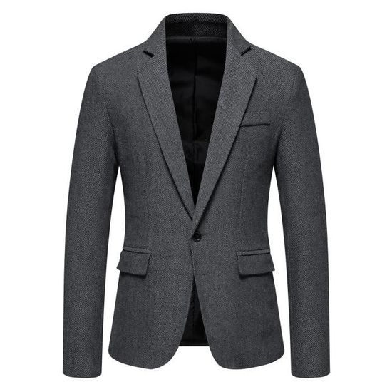Veste Costume Homme - Couleur Unie, Revers, Bouton Unique, Style Décontracté, 100% Polyester