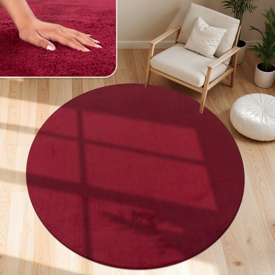 Homebyhome Tapis Salon Moderne Tapis Chambre Tapis Rouge 160 cm Rond - Tapis Poil Court Salle de