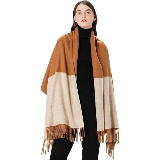 Écharpe Femme Cachemire Pashmina Automne Hiver Plaid Chaleur Schwarz