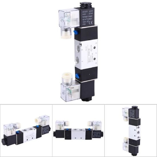 Heschen Électrovanne pneumatique électrique double 4V220-08 12 V DC PT1/4 5 voies 2 positions base collecteur silencieux, fixations rapides Heschen Électrovanne pneumatique électrique double 4V220-08 12 V DC PT1/4 5 voies 2 positions base collecteur silencieux, fixations rapides