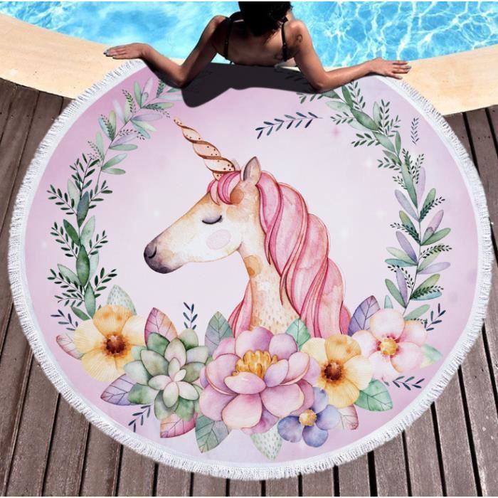 DoringIN Licorne ronde serviette de plage piscine lac nager bain de soleil été