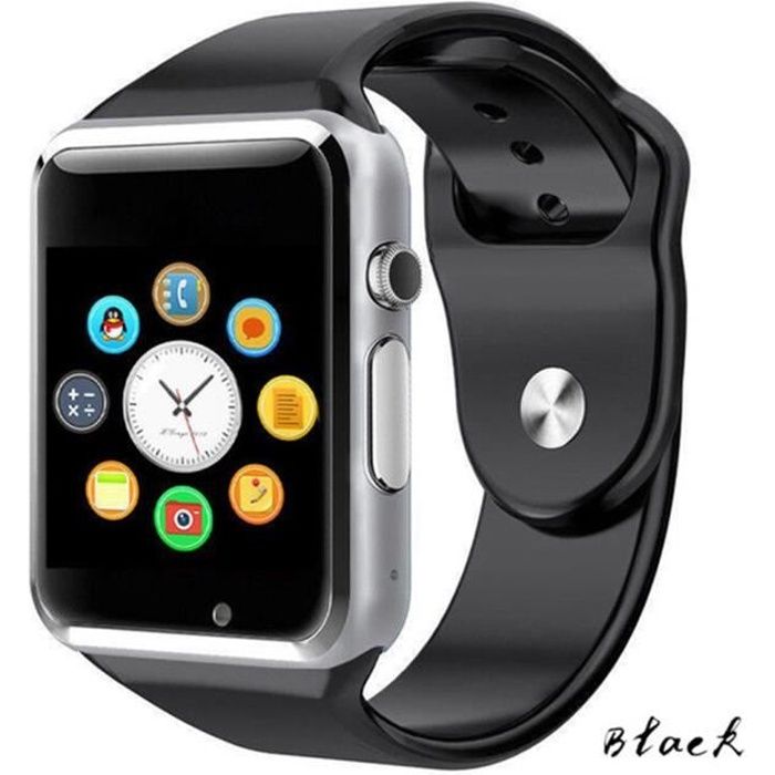 Bluetooth Montre Smart Watch Phone support de la carte SIM de TF HD Sync appel SMS pour Android Phone -Argent&Noir