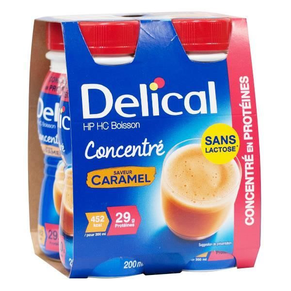 Delical Boisson HP HC Concentré en Protéines sans Lactose Caramel Lot de 4 x 200ml
