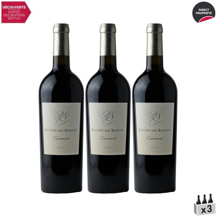 Pays d'Hérault Cantemerle Rouge 2003 - Lot de 3x75cl - Bastide des Songes - Vin IGP Rouge du Languedoc - Roussillon