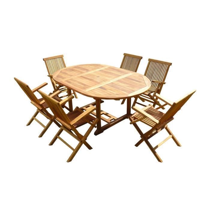 Ensemble de jardin en teck huilé SENTAK 6 fauteuils pliants JUMAK