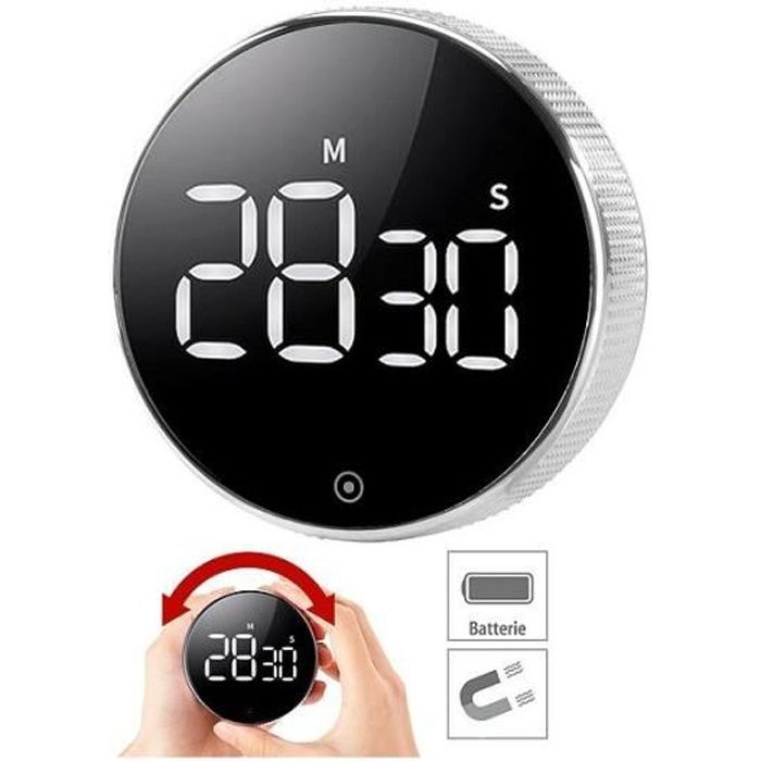 Minuteur de cuisine numérique à molette avec écran LCD et support magnétique