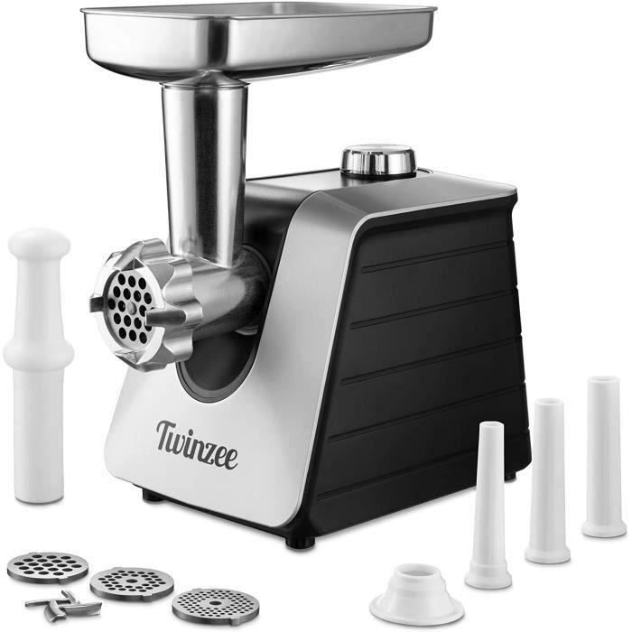 Hachoir Electrique à Viandes (Noir) - Pour Viande et Saucisse - Robot Cuisine, Hachoir à Viande avec 3 Plaques de Coupe en Métal et