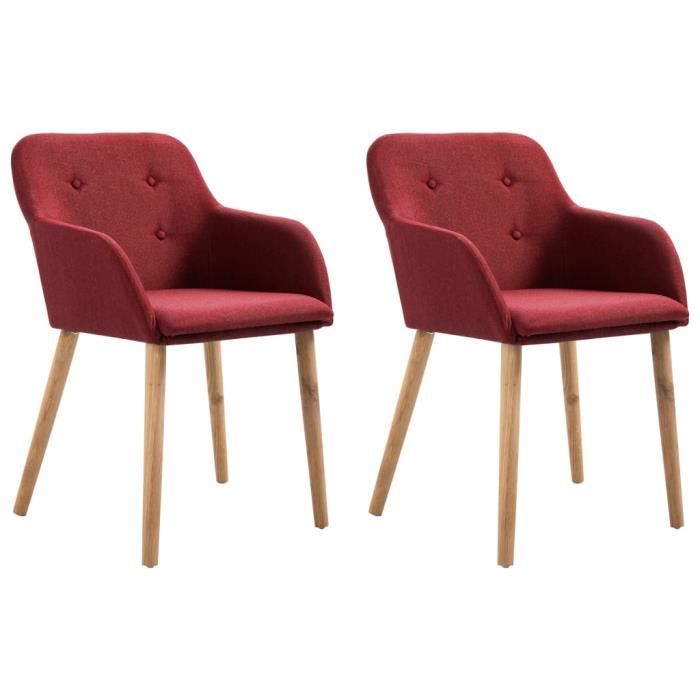 Elégant Lot de 2 Chaises de salle à manger Design Moderne - Fauteuil Siège de Salon Bordeaux Tissu et chêne massif ☺97275