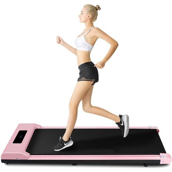 {Yeehoo} Tapis de course Portable - Motorisé 1-10 Km/h, Vitesse Réglable, Écran LCD,Ultra Fin et Silencieux, Roues de Transport Rose