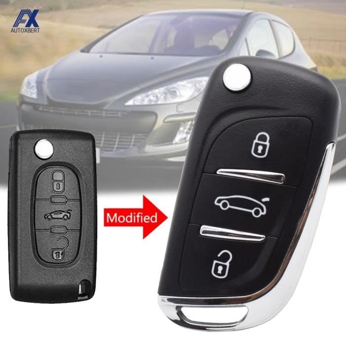 Coque clé,Coque pour clé télécommande à 3 boutons, pliable, pour voiture Peugeot 306, 407, 408, 607, et pour citroën C4 C2 (CE0536,