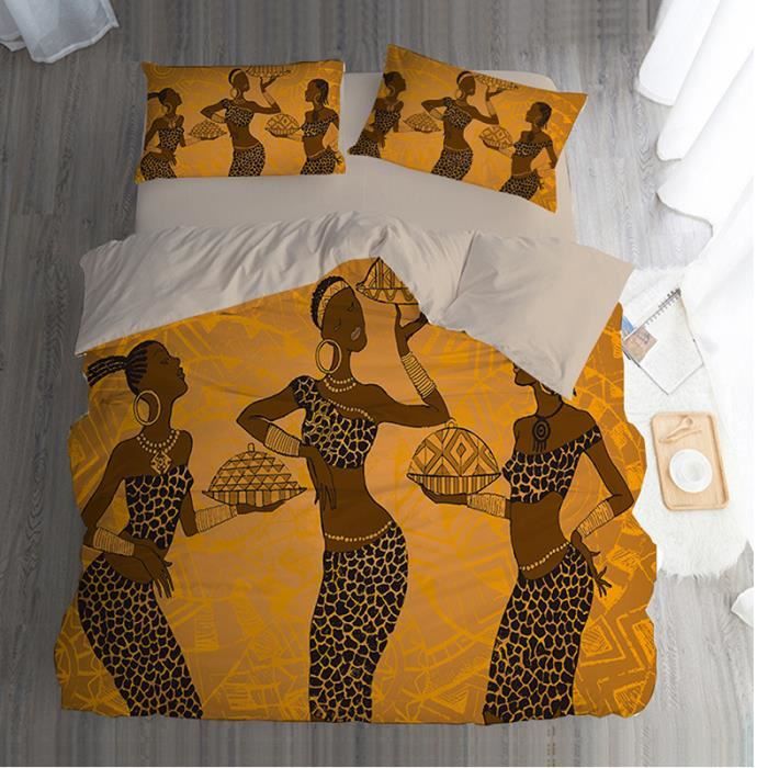 Parure de couette Femmes africaines Éléments nationaux style11 impression lit 4 pièces- 1 housse de couette 220*240 cm +1drap plat
