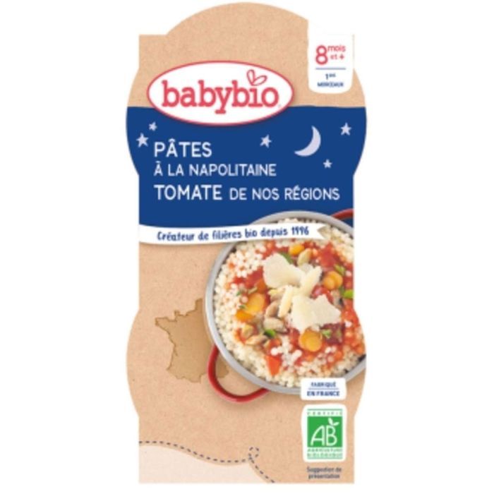 Babybio - Bol Bonne Nuit Pâtes Napolitaine - Bio - 2x200g - Dès 8 mois