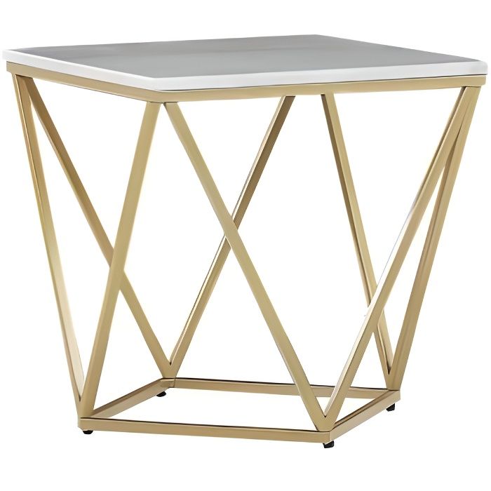 Table appoint carrée effet marbre blanc / pied or 50 x 50 cm MALIBU