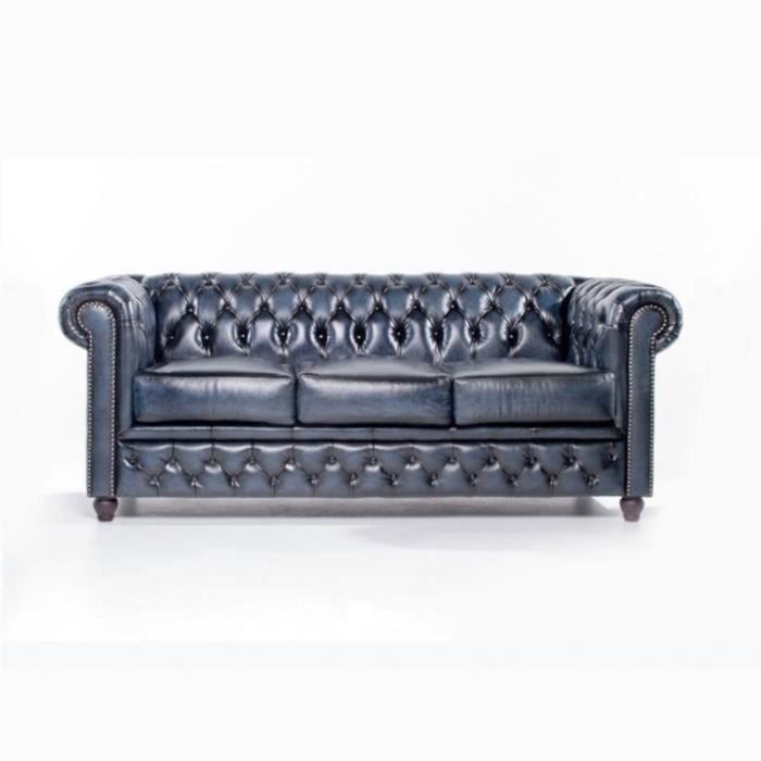 Chesterfield - Canapé en cuir Chesterfield Original 3 places - Bleu