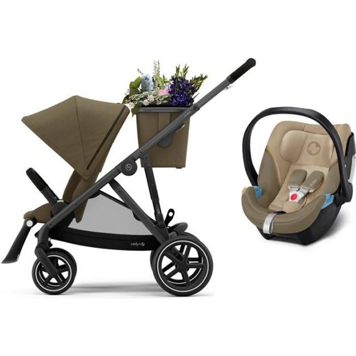 CYBEX Gazelle S Duo - Poussette (6+) avec siège auto - Pliage compact - châssis noir - Beige