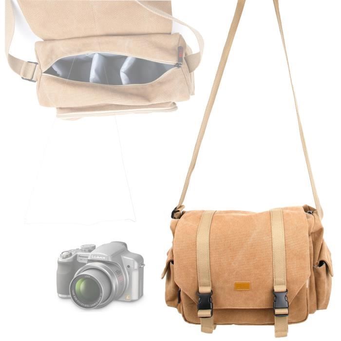 Sacoche pour Olympus E-M10, Stylus 1S, OM-D E-M1, E-420 et 450, E-30, PEN E-P1 et P2 avec compartiments - couleur sable