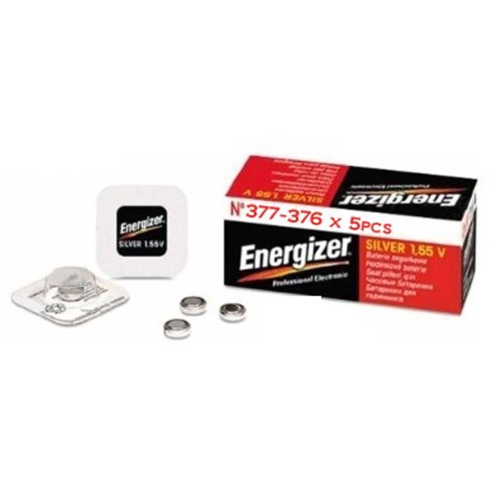 5 x Energizer Pile de Montre 0% Mercure 377-376 (SR626SW-SR626W)