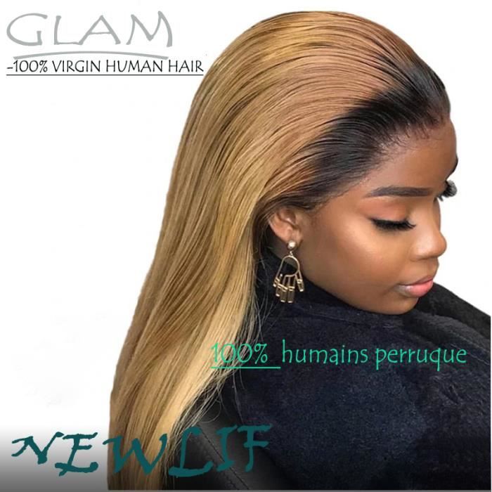 Perruques de cheveux humains ombre 1b/27 lisse brésilienne lace front wigs 16pouces(180% densité)