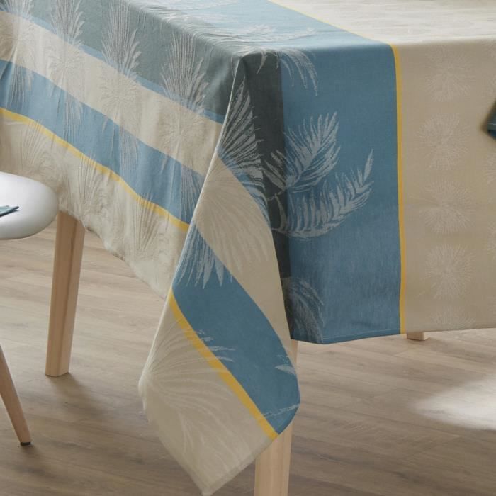 Nappe ovale tropicale à jacquard enduit Lagon Ovale 170 x 240 cm