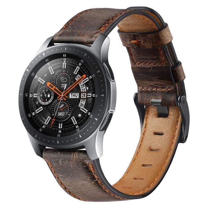 Compatible pour Bracelet XIAOMI MI Watch / Huawei Watch GT 2 46mm/GT 2 Pro/GT 46mm Bracelets de Remplacement en Cuir Marron Foncé
