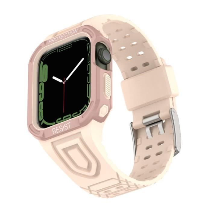 Sangle Pour Apple Watch Series 1-2-3 42Mm-4-5-6-Se 44Mm-7 45Mm Coumor Contrast Adjustable Band + Protective Case,Or Rose-Rose