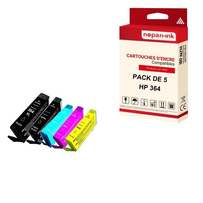 NOPAN-INK - x5 Cartouches HP 364BK XL + 364C XL + 364M XL + 364Y XL + 364PBK XL compatibles HP DeskJet D 5400 Series, 5445, 5460