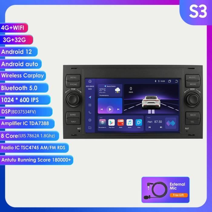 7 pouces Android 10 autoradio lecteur multimédia pour Ford Mondeo s-max Focus C-MAX Galaxy Fiesta Transit Kuga Auto GPS Navi Carplay