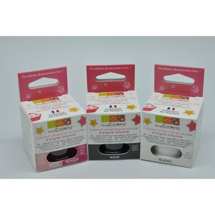 Colorants alimentaires (naturel) noir, blanc et rose - Scrapcooking Multicolore - Assort.