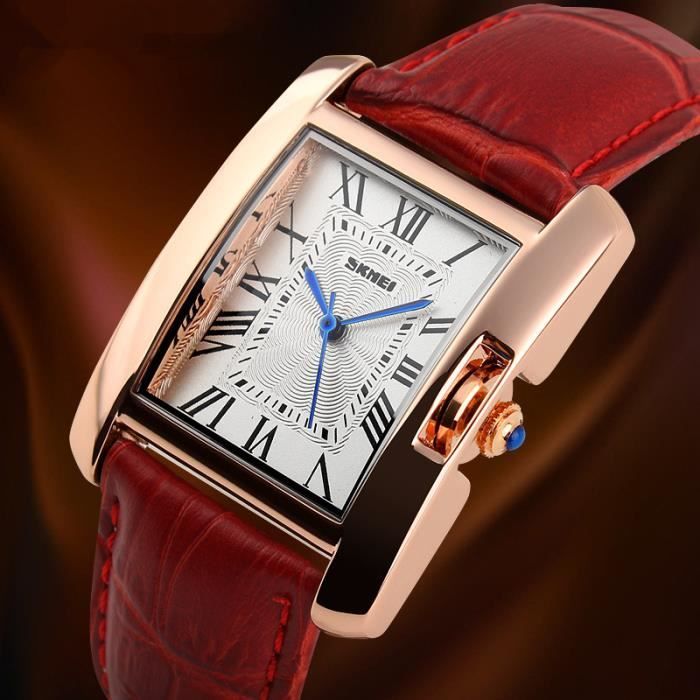 SHARPHY Montre Femme de Marque rétro chiffres romains quartz analogique bracelet en Cuir