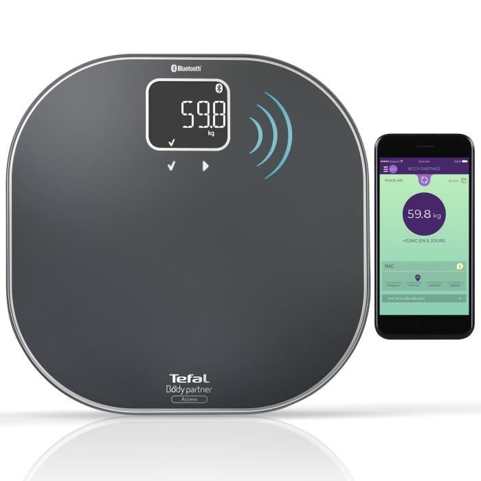 TEFAL PP9500S1 Pèse personne connecté BODY PARTNER avec coaching sportif et nutritionnel intégrés dans l'application - Noir