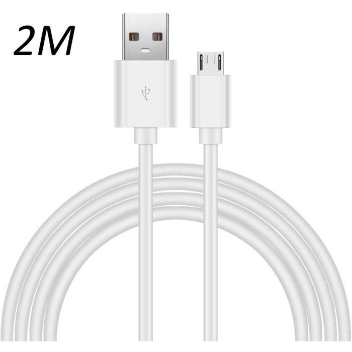 Cable Blanc Micro USB 2M pour tablette Samsung Tab A 10.1 - Tab 3 10.1 - Tab A 10.1 2016 T580 [Toproduits®]