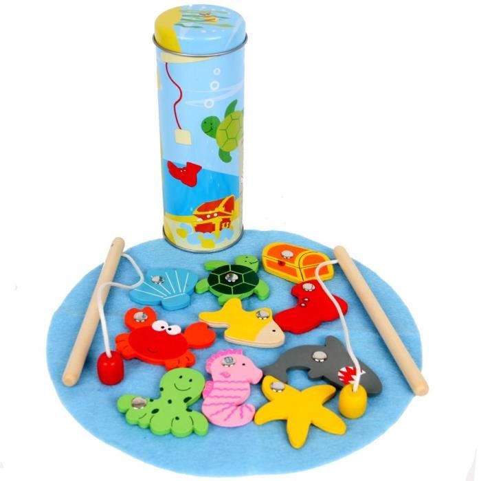 jeu de pêche magnétique boite metal cylindrique Enfants 4 ans +