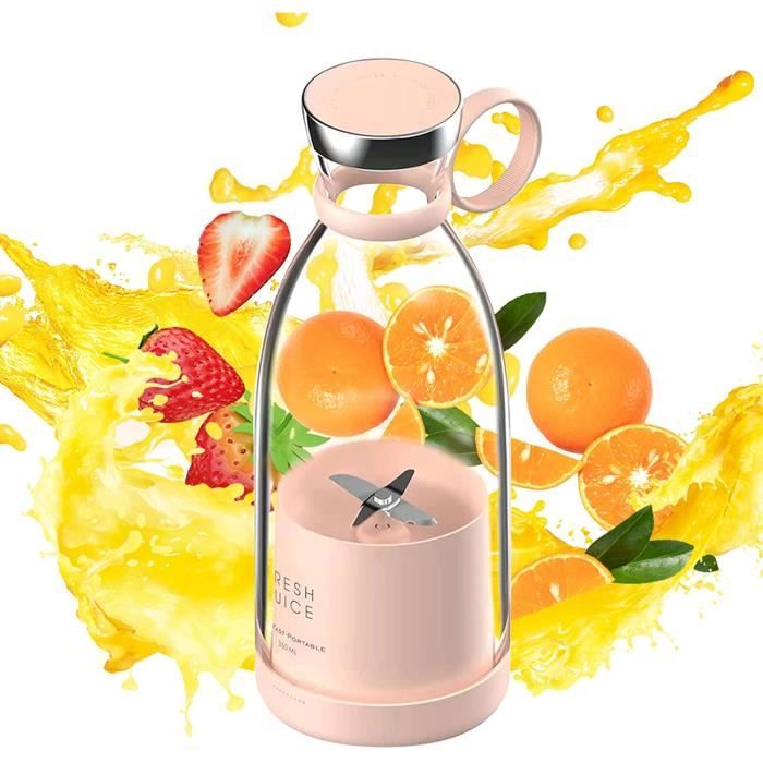 Mixeur Portable de 350 ml, Blender Portable, Blender Smoothie, Mixeur Blender, Jus Frais Portatif (rose)