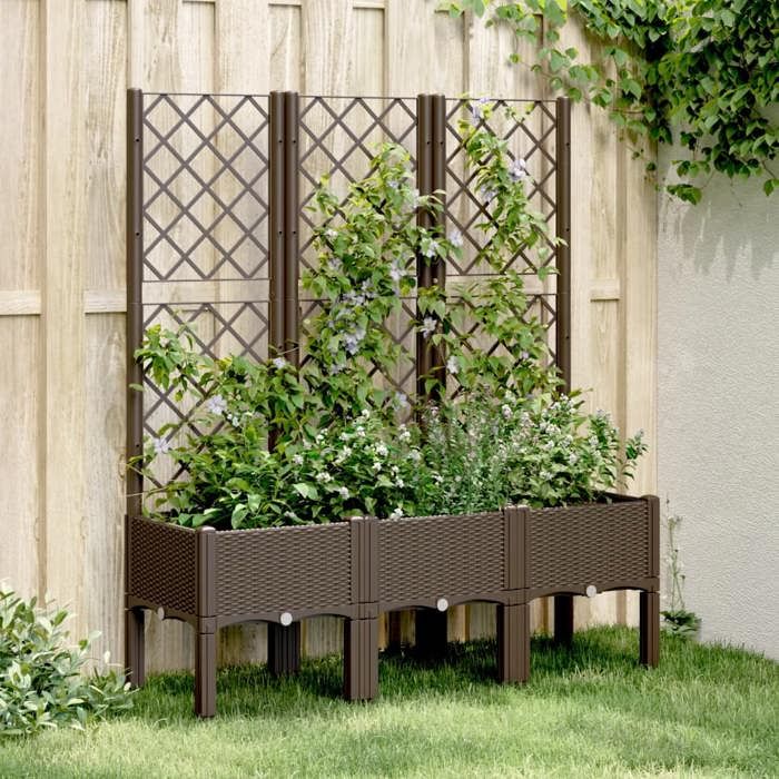 vidaXL Jardinière avec Treillis Lit Surélevé Bac à Fleurs Pot de Plantes Boîte à Fleurs Jardin Patio Terrasse Extérieur 367930
