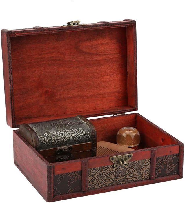 Coffre Au Trésor Vintage - Boîte De Rangement Décorative Avec Serrure - Pour Bijoux, Souvenirs, Décoration Intérieure (environ 26x15x12 Cm)