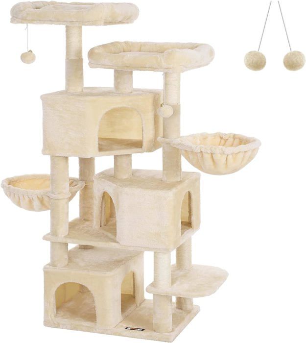 Comparer les prix de Arbre À Chat Xxl, Avec 3 Niches, Hauteur 164 Cm, Beige Pct098M01