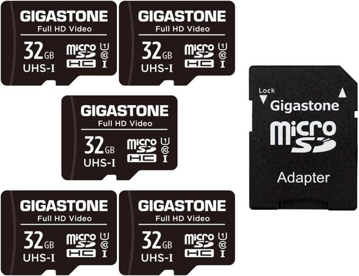Lot De 5 Cartes Micro SD Gigastone 32 Go - Vitesse 90 Mo/s, Compatible GoPro/Drone, Garantie 5 Ans
