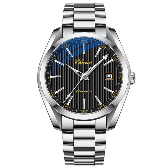 SHARPHY Montre homme mécanique automatique classique affichage du calendrier bracelet en acier élégant noire argent étanche haute