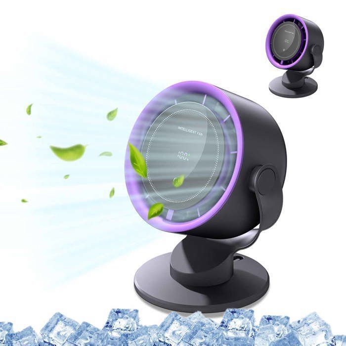 Mini Ventilateur de Table Turbo Noir - Réglable en Vitesse 1 à 100 - Batterie Rechargeable 4000mAh - Bleosan