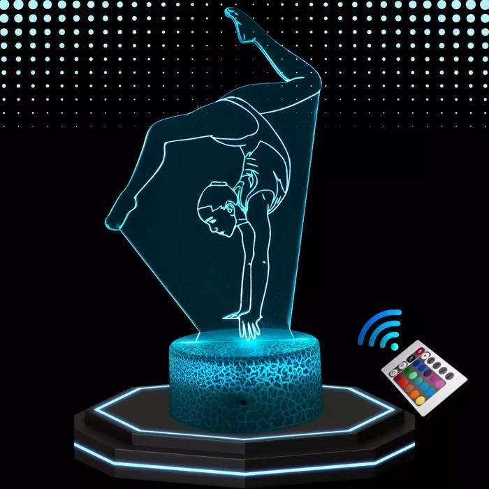 Lampe de Chevet LED 3D - Gym - Veilleuse Tactile - Multicolore - Télécommande - Design Contemporain