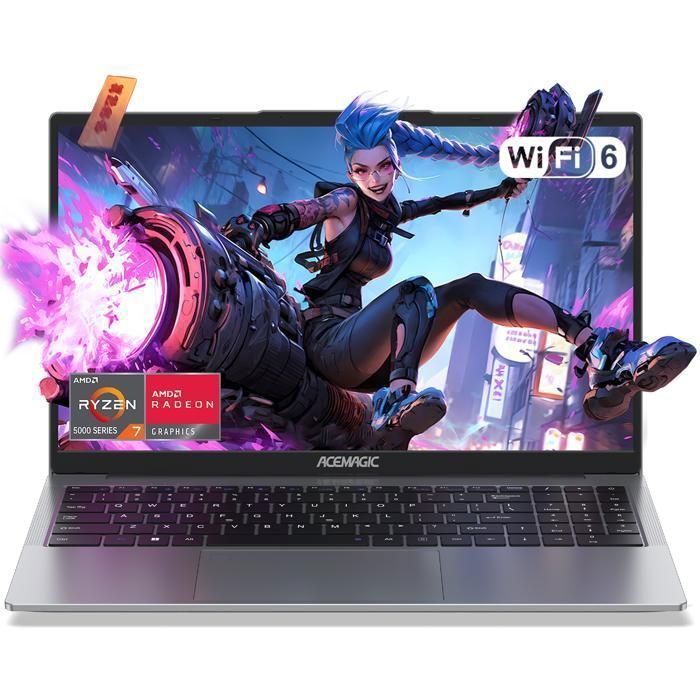 ACEMAGIC PC Portables Gaming – 15.6 FHD AMD Ryzen 7 5700U(8C/16T 43GHz)16Go RAM DDR4 512Go M.2 SSD WiFi 6 BT5.2 HDMIGris