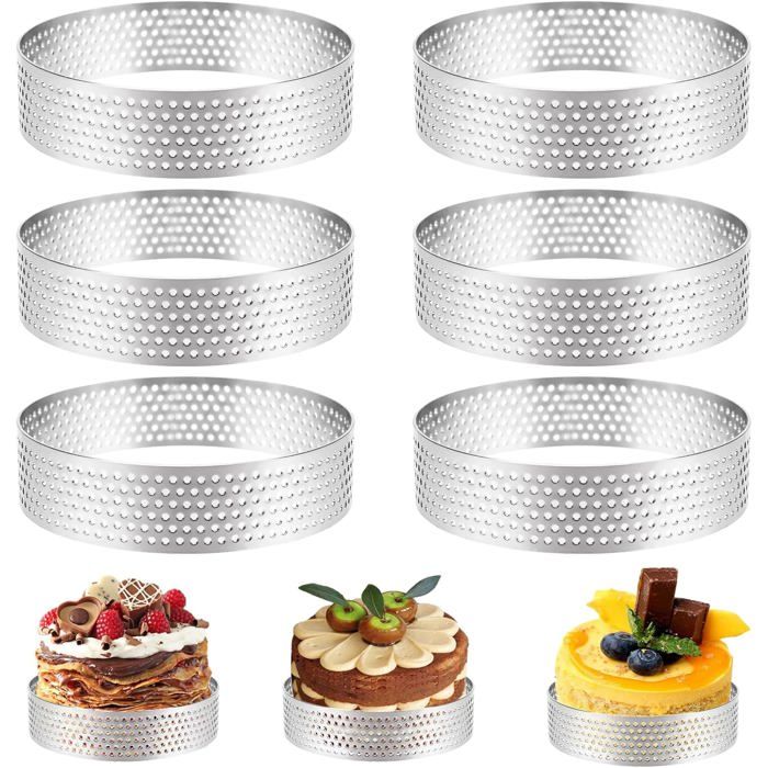 Lot De 3 Cercle à Tarte Perforé - 20cm,15cm,10cm SET De 3 Pcs Patisserie Cercle Tartelette Perforé Inox -Epaisseur 0.8mm- Ht 2cm (10,15,20cm/Ht 2cm