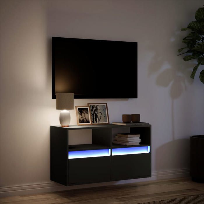 Meuble TV mural Armoire TV suspendue VIDAXL avec lumières LED noir 80x31x45 cm @2070