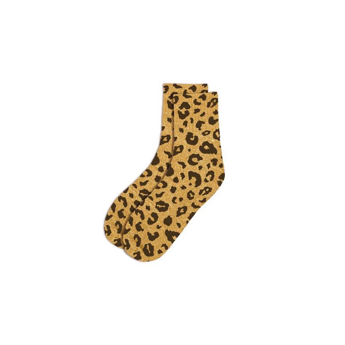 Chaussettes courtes paillettes jaune léopard