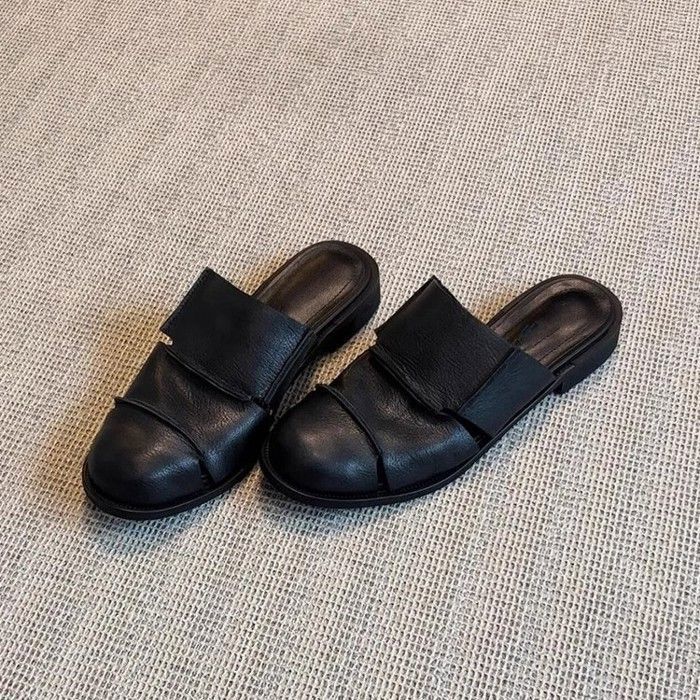 Mules Femme Cuir Bout Fermé–Chaussures d'Été Confortables à Talon