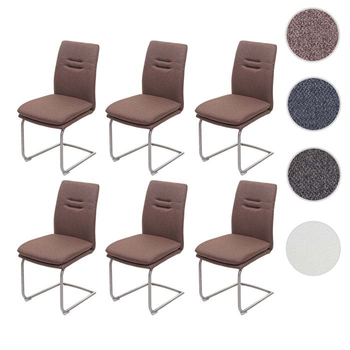 Lot de 6 chaises de salle à manger HWC-H70 chaise de cuisine à piétement luge tissu/textile inox b Lot de 6 chaises de salle à manger HWC-H70 chaise de cuisine à piétement luge tissu/textile inox b