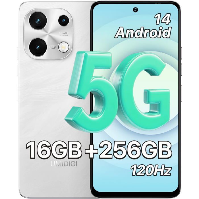 Smartphone UMIDIGI Note 100 5G Android 14 6.8 HD+ 16Go RAM 256Go Stockage 50MP