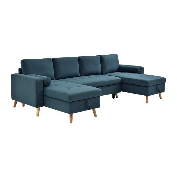 Canapé dangle panoramique convertible en tissu bleu canard KORI
