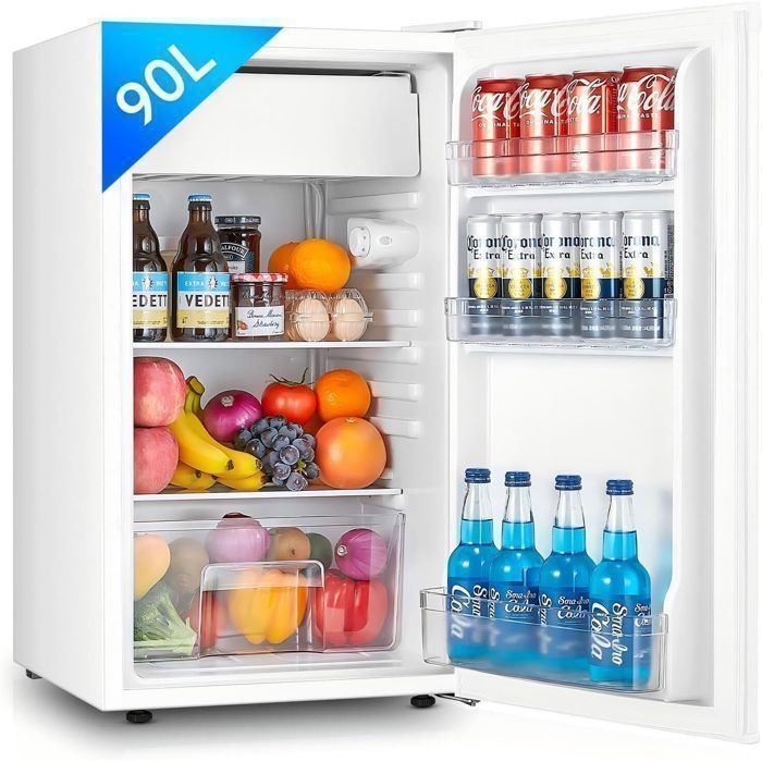 FOHERE Petit Frigo avec Congélateur de 90L Réfrigérateur à une porte Bac à Légumes Thermostat Réglable Porte Réversible